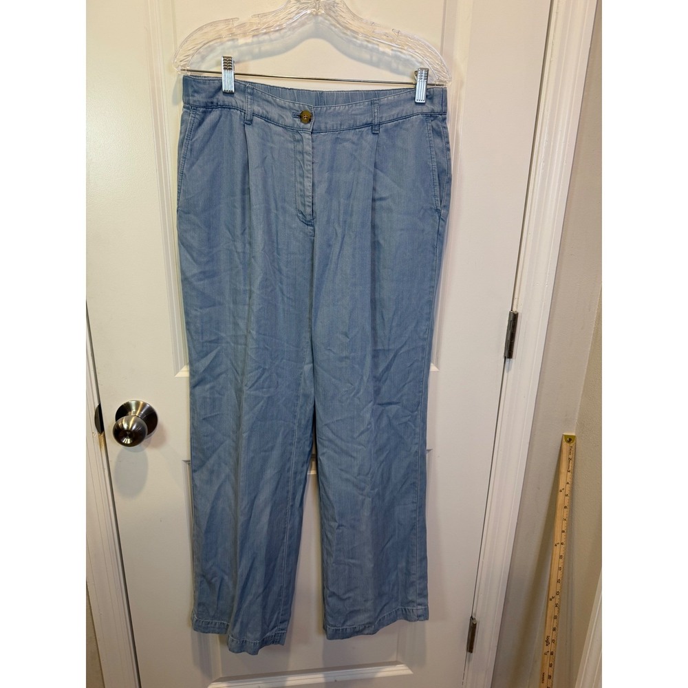 Women Wide Leg Chambray Trousers Pleated Front Light Blue Size 35x31